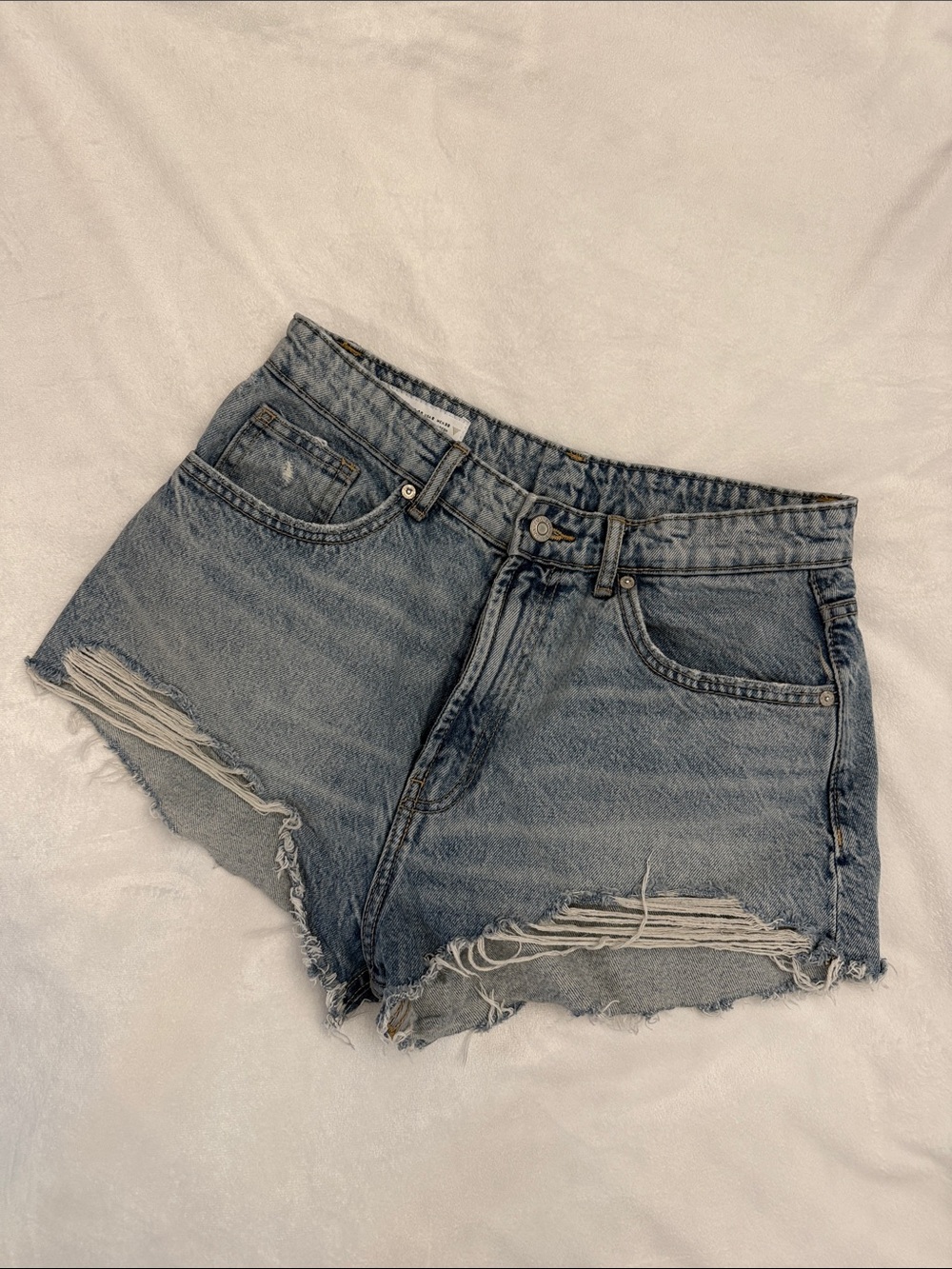 Zara Faded Blue Distressed Denim Shorts